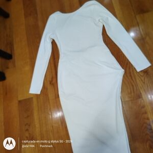 Fashion Nova White Asymmetrical Long Sleeve Bodycon Dress
